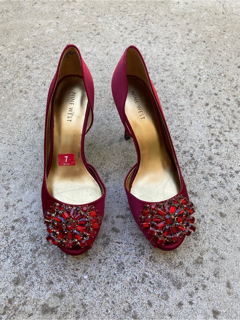 Nine West Red Jeweled Peep-Toe Heels